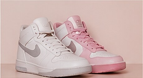 Pink and white high-top sneakers